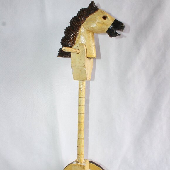 Antique Victorian Horse Stick Toy on Wheels 20.5 in Tall - Picture 1 of 14